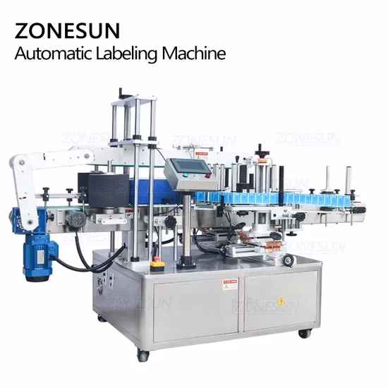 Zonesun autocollant adhésif automatique Applicateur d'étiquettes de surface plane Détergent à lessive Bouteille Labeller Machine d'étiquetage double face